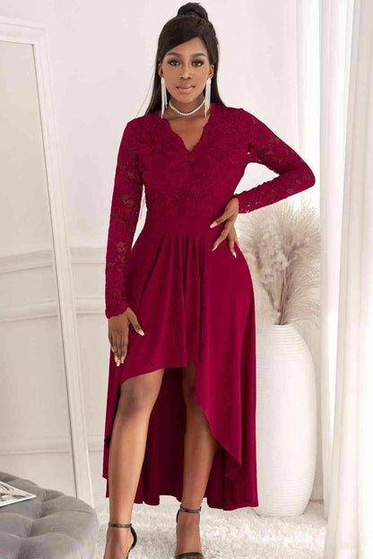 Lace High-Low V-Neck Dress for Elegant Evening Wear