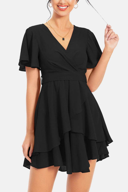 Surplice Neck Flutter Sleeve Dress for Chic Summer Style