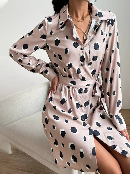 Printed Long Sleeve Mini Shirt Dress