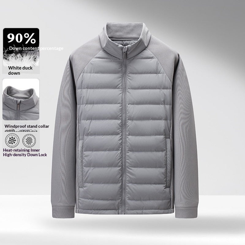 Mens Stand-Up Collar Patchwork Lightweight &amp; Warm Down Jacket