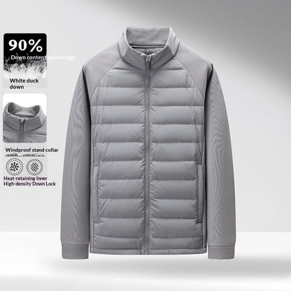 Mens Stand-Up Collar Patchwork Lightweight &amp; Warm Down Jacket