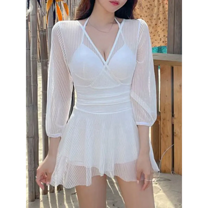 Mesh Low Cut Backless Swimsuit – Korean Beach Dress Biquinis 2025