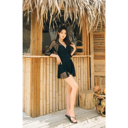 Mesh Low Cut Backless Swimsuit – Korean Beach Dress Biquinis 2025