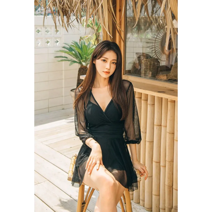 Mesh Low Cut Backless Swimsuit – Korean Beach Dress Biquinis 2025