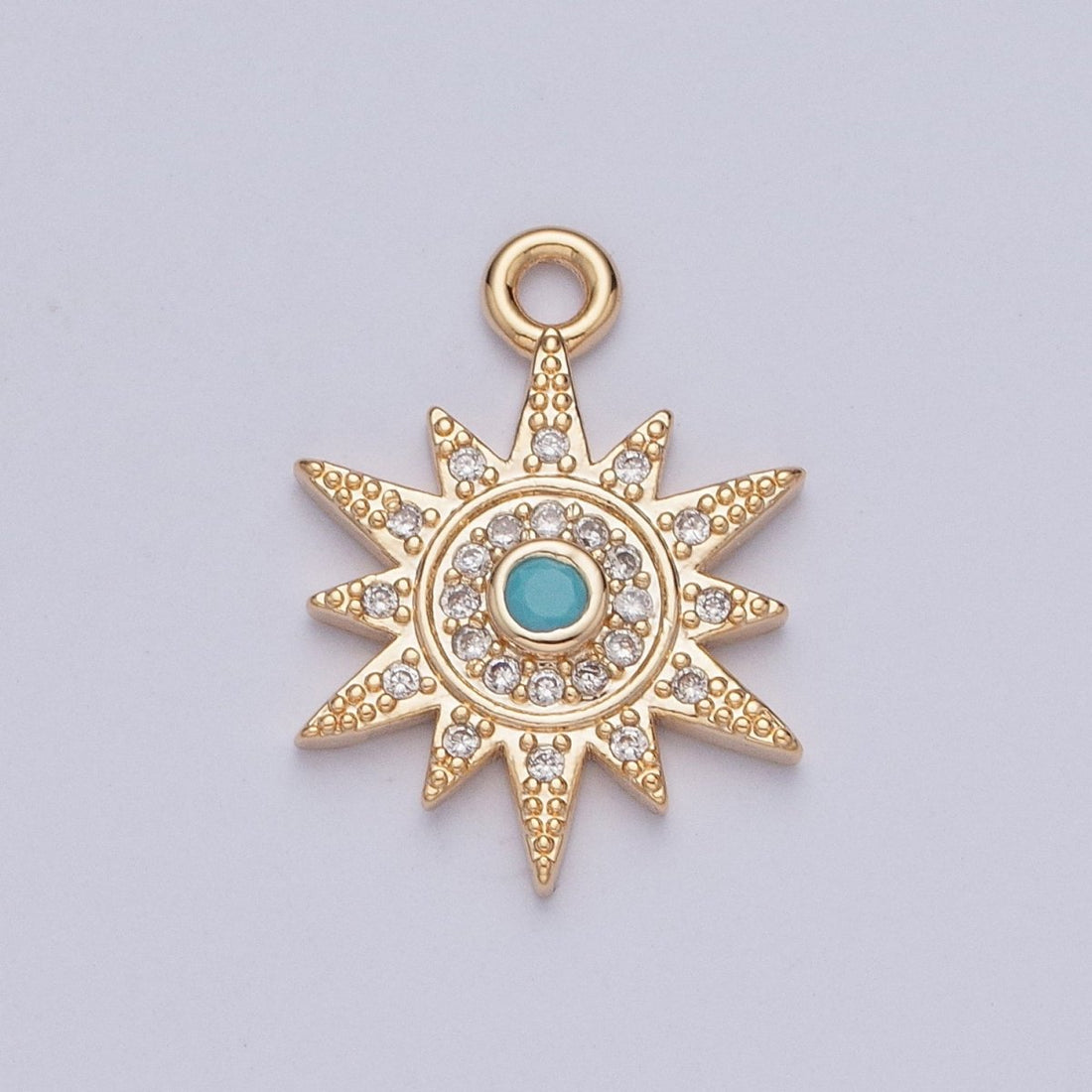 Beaded Micro Paved CZ Sun Star Turquoise Stone Charm For Celestial Jewelry Making | X-208