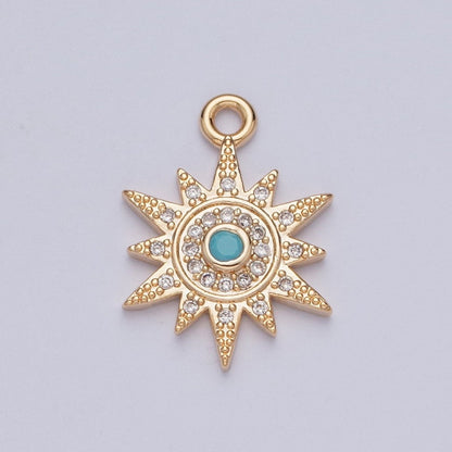 Beaded Micro Paved CZ Sun Star Turquoise Stone Charm For Celestial Jewelry Making | X-208