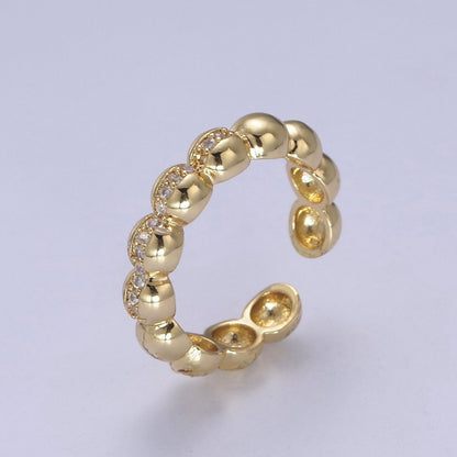 Beaded Textured 24K Gold Filled Ring, Micro Pave CZ Open Adjustable Ring in Silver &amp; Gold | U-444 U-445