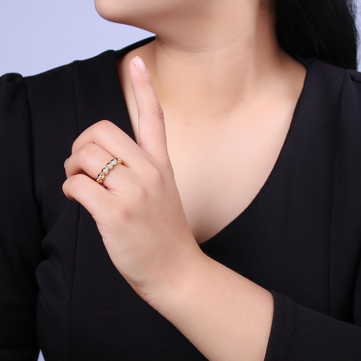 Beaded Textured 24K Gold Filled Ring, Micro Pave CZ Open Adjustable Ring in Silver &amp; Gold | U-444 U-445
