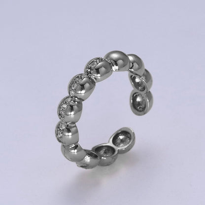Beaded Textured 24K Gold Filled Ring, Micro Pave CZ Open Adjustable Ring in Silver &amp; Gold | U-444 U-445