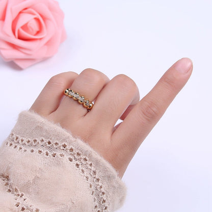 Beaded Textured 24K Gold Filled Ring, Micro Pave CZ Open Adjustable Ring in Silver &amp; Gold | U-444 U-445