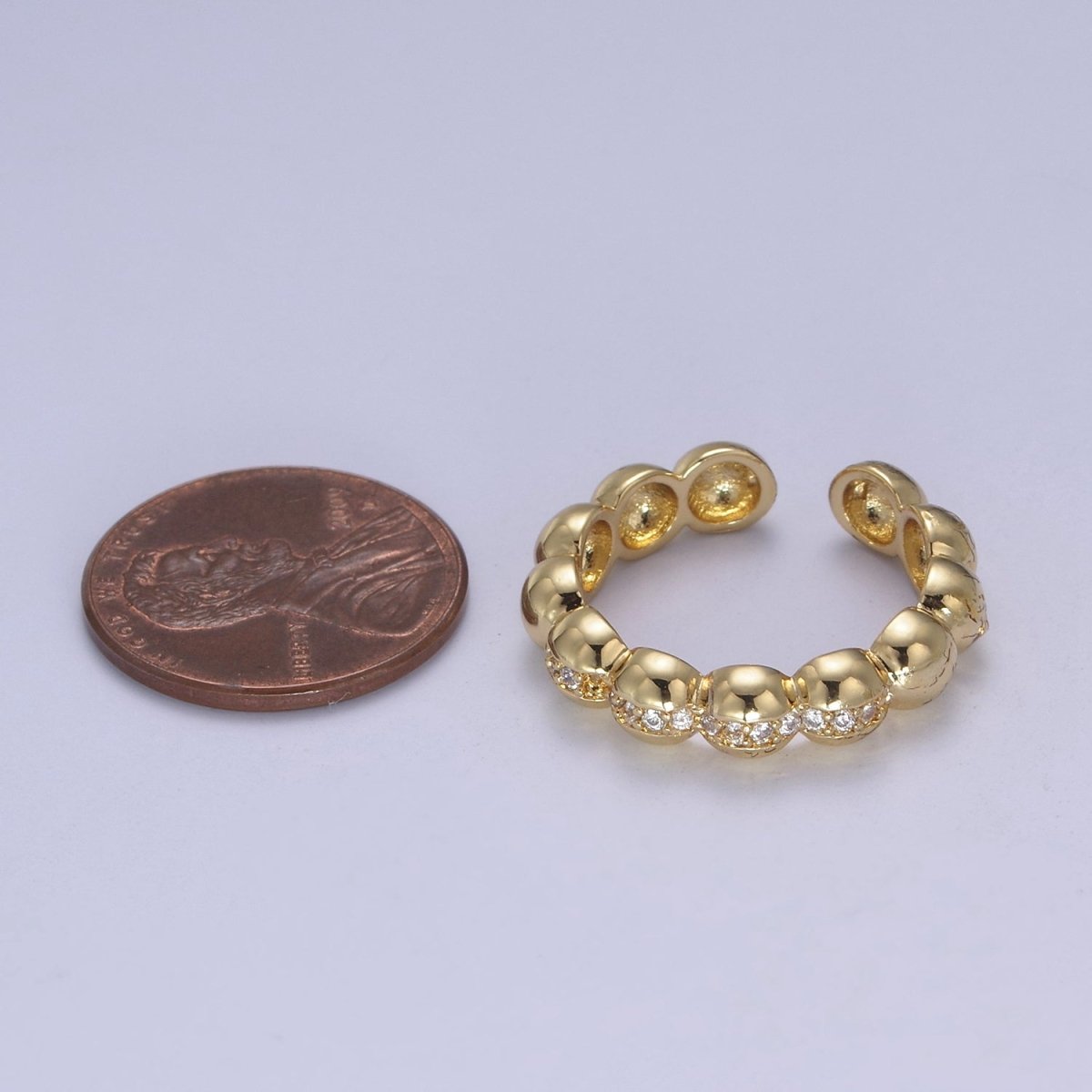 Beaded Textured 24K Gold Filled Ring, Micro Pave CZ Open Adjustable Ring in Silver &amp; Gold | U-444 U-445
