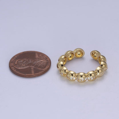 Beaded Textured 24K Gold Filled Ring, Micro Pave CZ Open Adjustable Ring in Silver &amp; Gold | U-444 U-445