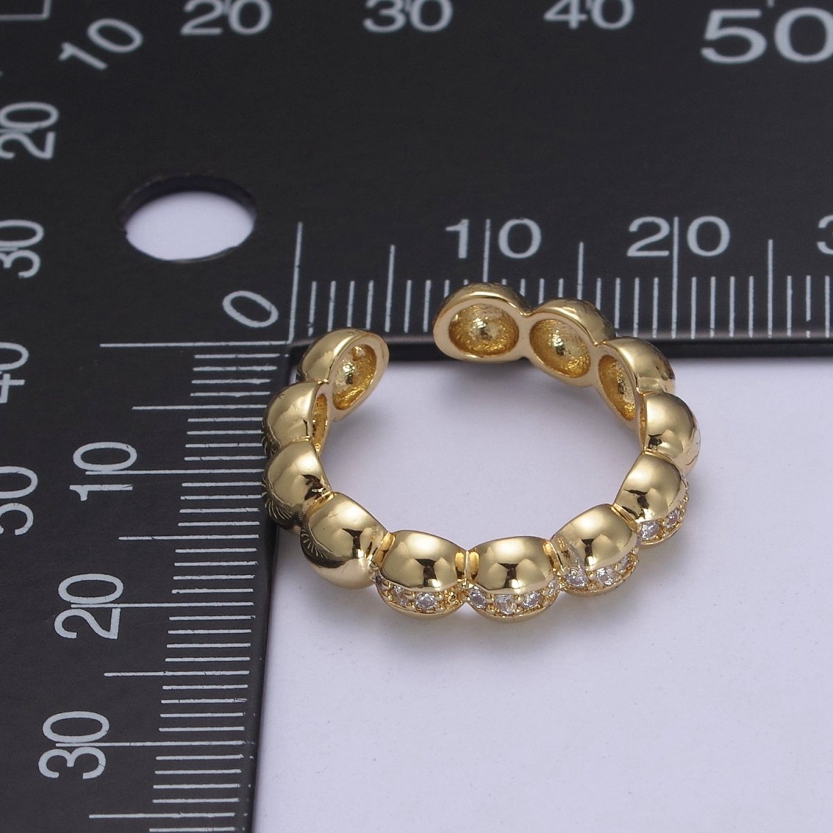Beaded Textured 24K Gold Filled Ring, Micro Pave CZ Open Adjustable Ring in Silver &amp; Gold | U-444 U-445