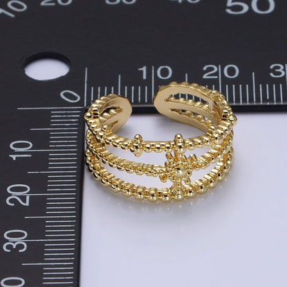 Beaded Triple Band Gold Sun Ring Stacking Celestial Jewelry Ring | U500