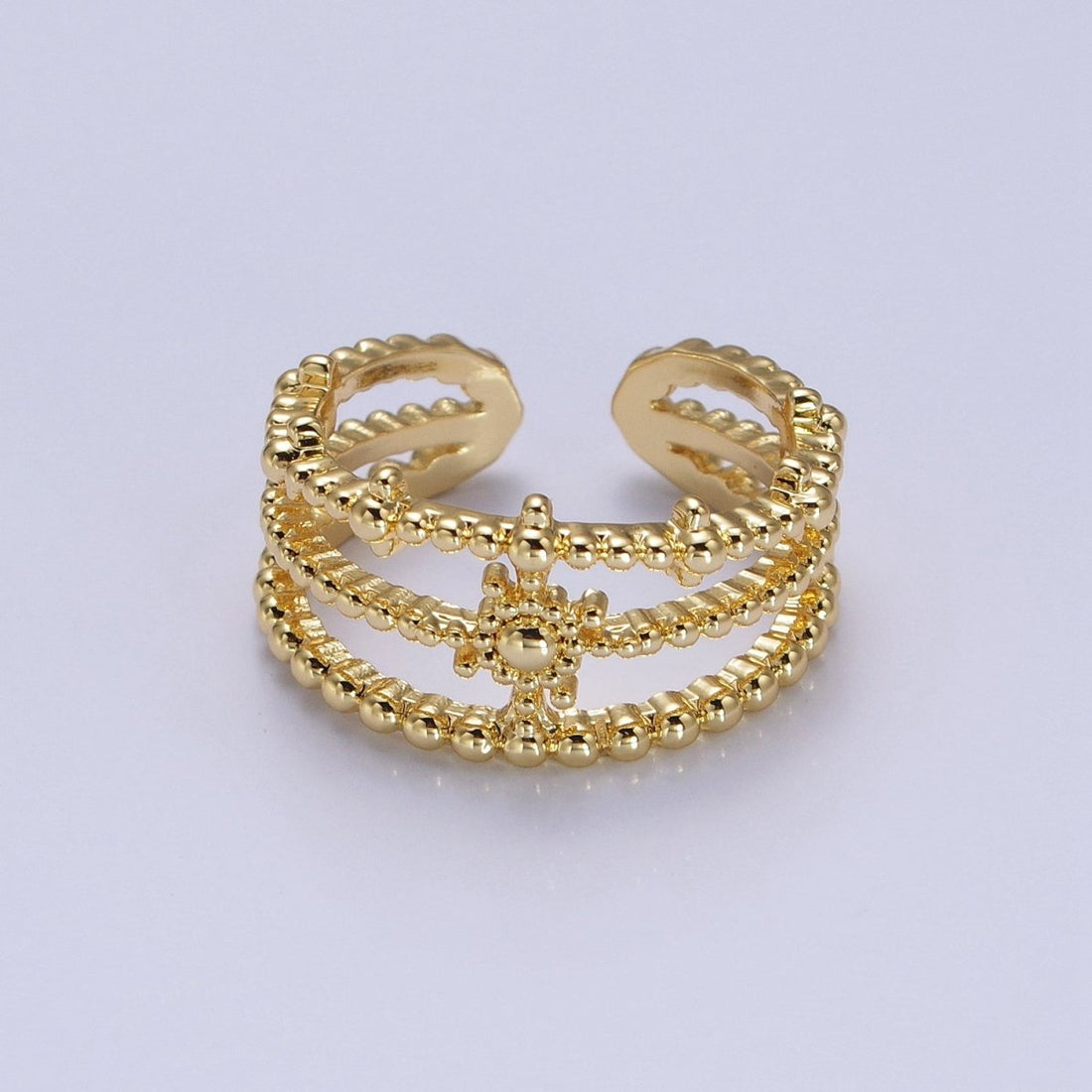 Beaded Triple Band Gold Sun Ring Stacking Celestial Jewelry Ring | U500