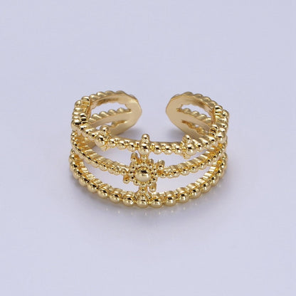 Beaded Triple Band Gold Sun Ring Stacking Celestial Jewelry Ring | U500