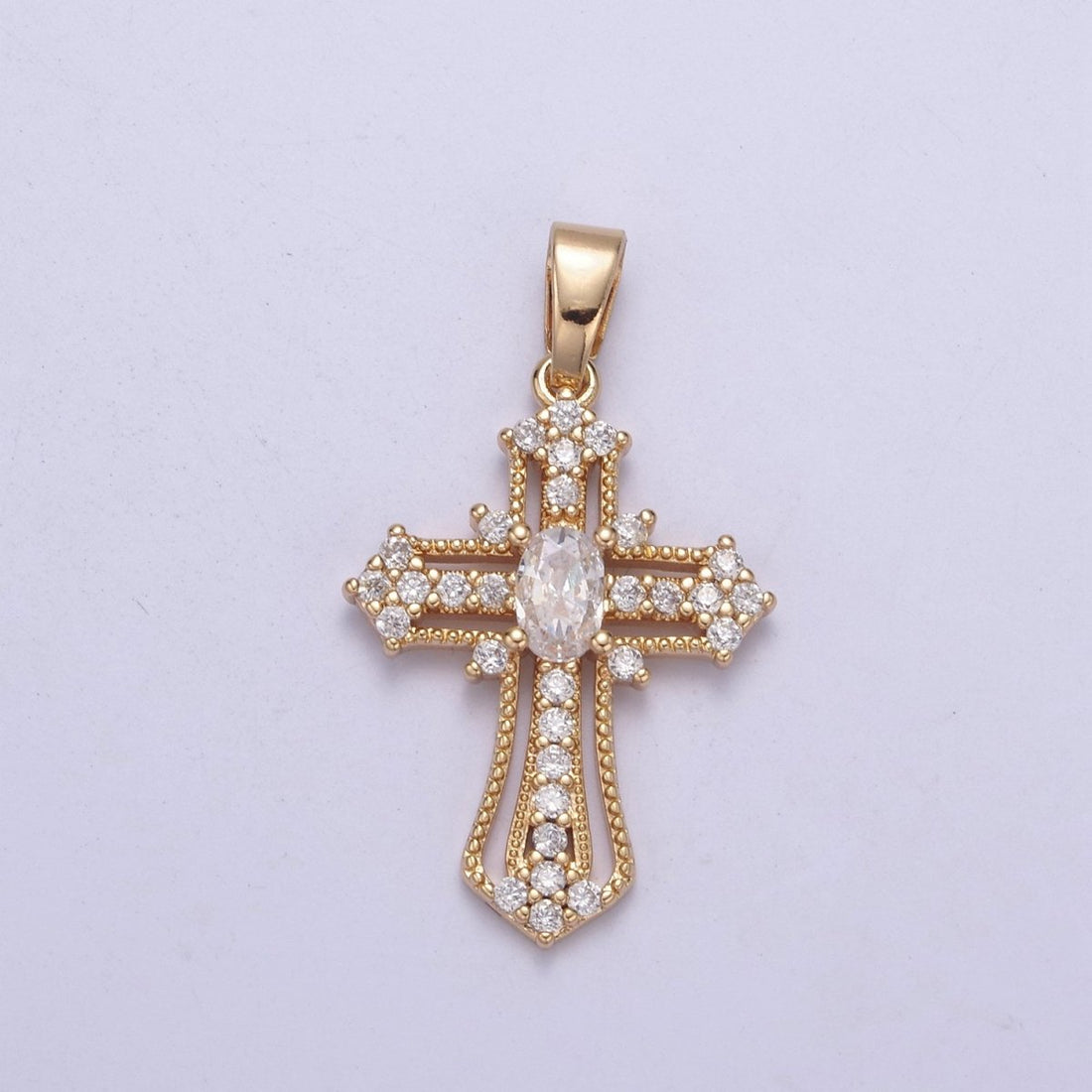 Beautiful Gold Filled CZ Cross Necklace Pendant Charm for Religious Christian Catholic Jewelry Making H-411