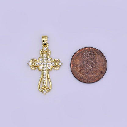 Beautiful Gold Ornate Cross Necklace Pendant Charm for Religious Christian Catholic Jewelry Making H-404