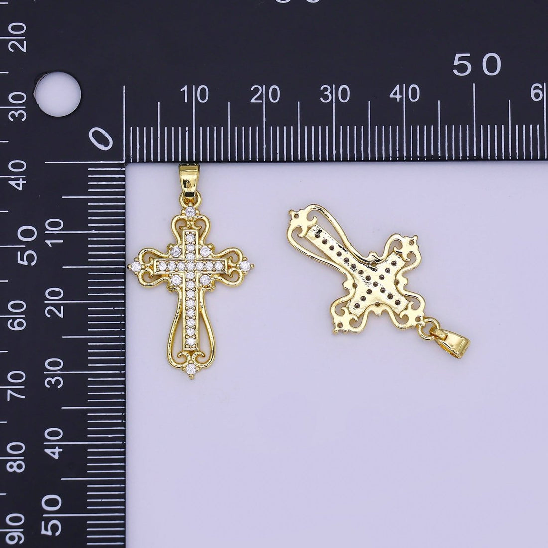 Beautiful Gold Ornate Cross Necklace Pendant Charm for Religious Christian Catholic Jewelry Making H-404