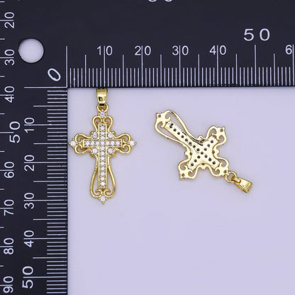Beautiful Gold Ornate Cross Necklace Pendant Charm for Religious Christian Catholic Jewelry Making H-404