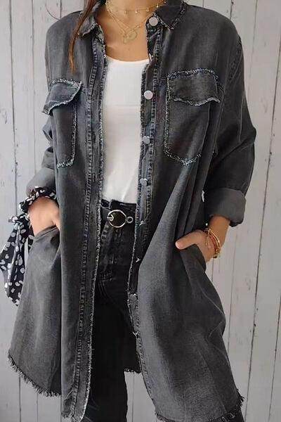 Full Size Pocketed Button Up Long Sleeve Denim Jacket Sale