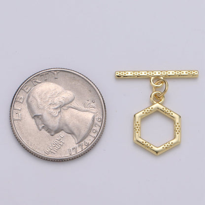 Bee hive Toggle Clasp, 24K Gold Filled Toggle Clasps - Unique OT Clasp Hexagon Geometric Clasp for geometric Jewelry Supply L-090 L-093 L-094 L-095