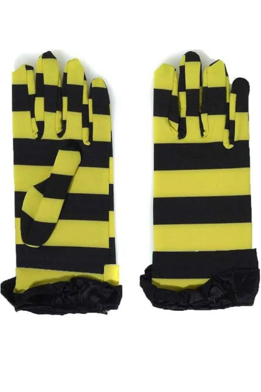 Yellow &amp; Black Striped Short Bee Gloves