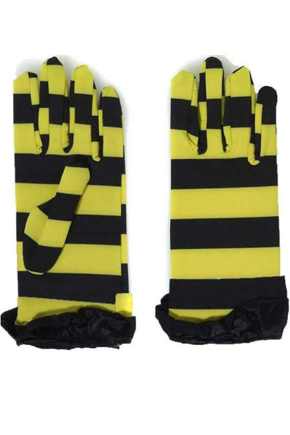 Yellow &amp; Black Striped Short Bee Gloves
