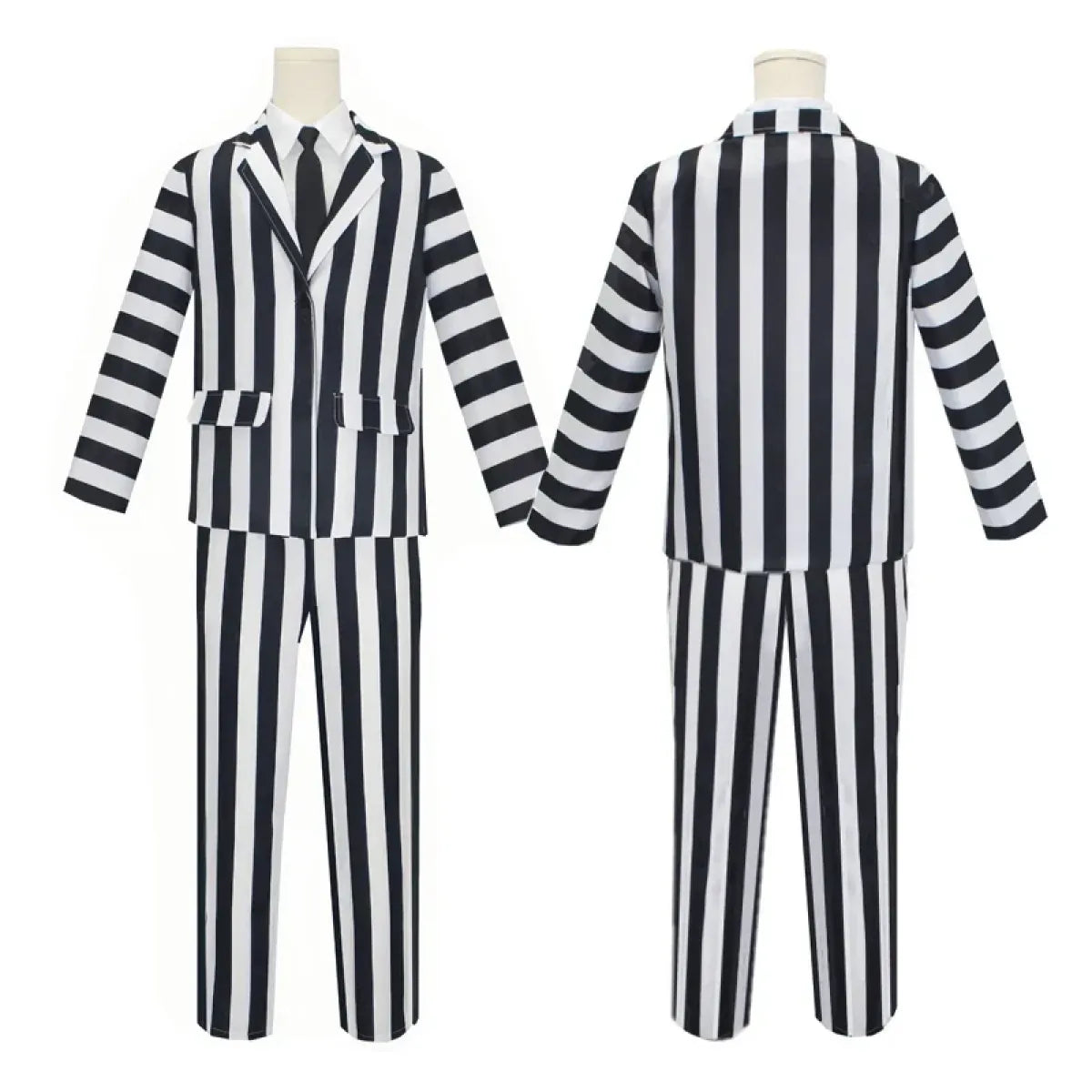 Beetlejuice Cosplay Suit – Black &amp; White Striped Costume Set