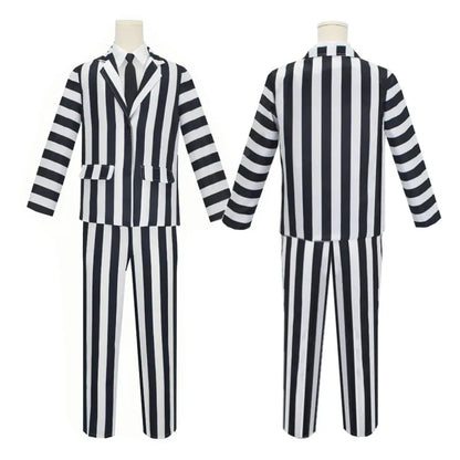 Beetlejuice Cosplay Suit – Black &amp; White Striped Costume Set