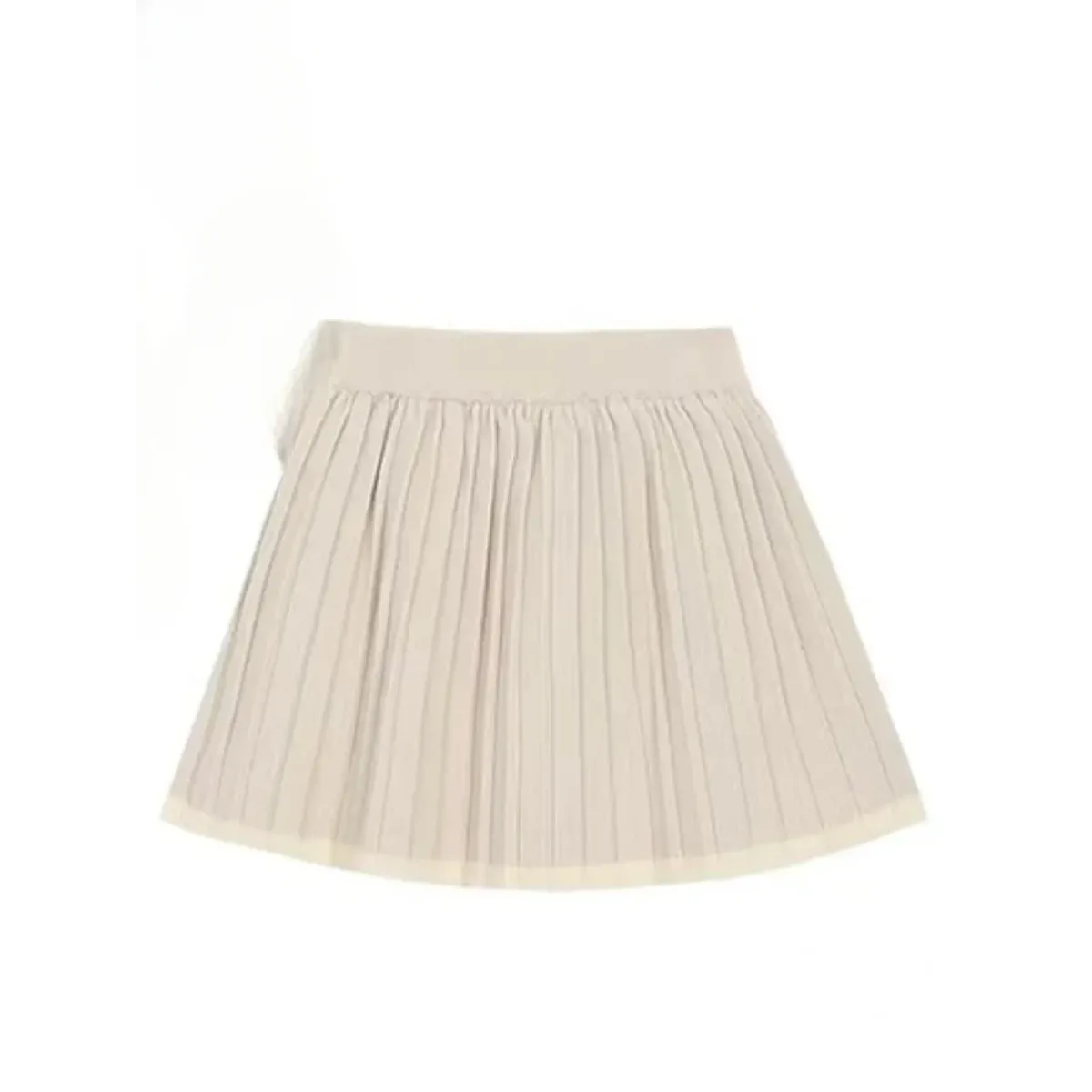 Beige Knit Two-Piece Set – Collared Cardigan &amp; Pleated Skirt