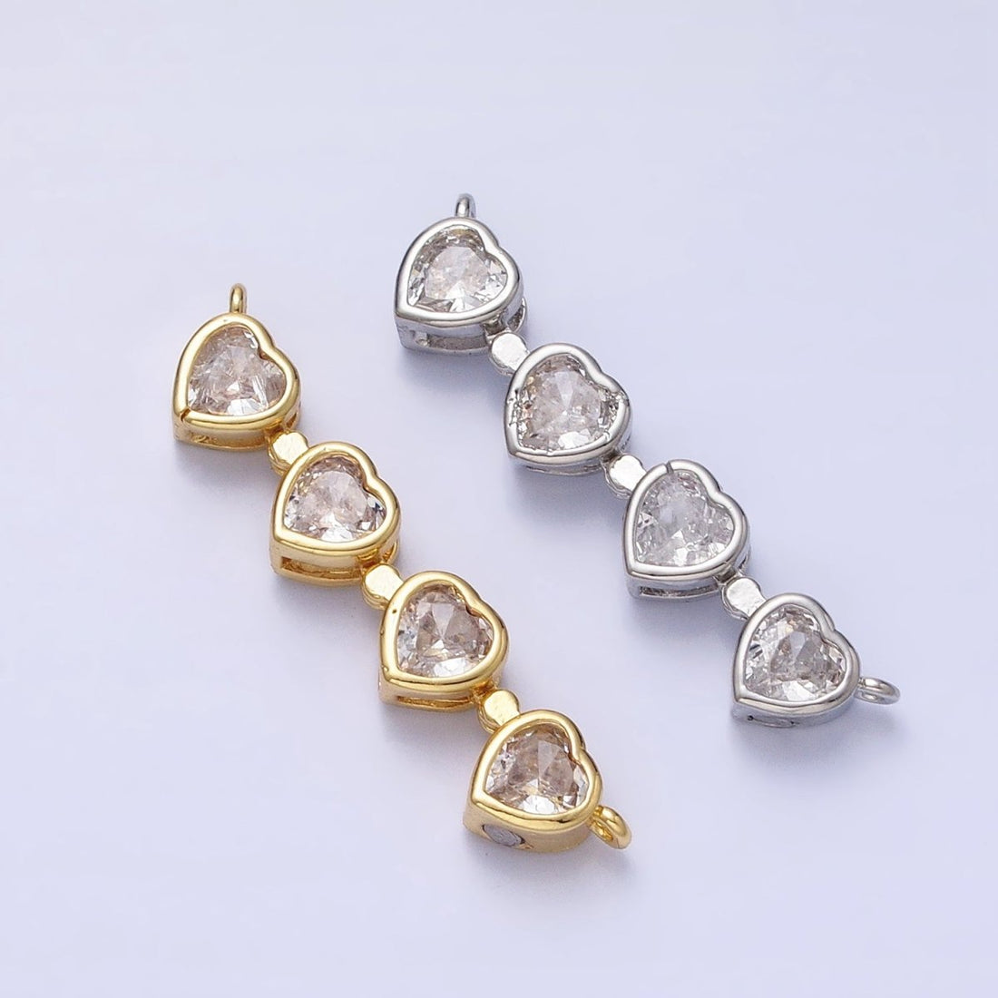 Bendable Gold Heart Connector, CZ Micro Pave Silver Love Bezel Cut Link Connector Bracelet Necklace Jewelry Making Y-822