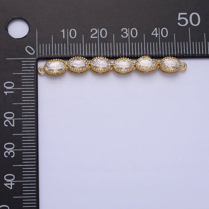 Bendable Gold Oval Long Bar Connector, CZ Micro Pave Silver Oval Geometric Link Connector Necklace Jewelry Making Y-818