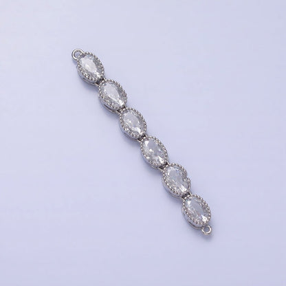 Bendable Gold Oval Long Bar Connector, CZ Micro Pave Silver Oval Geometric Link Connector Necklace Jewelry Making Y-818
