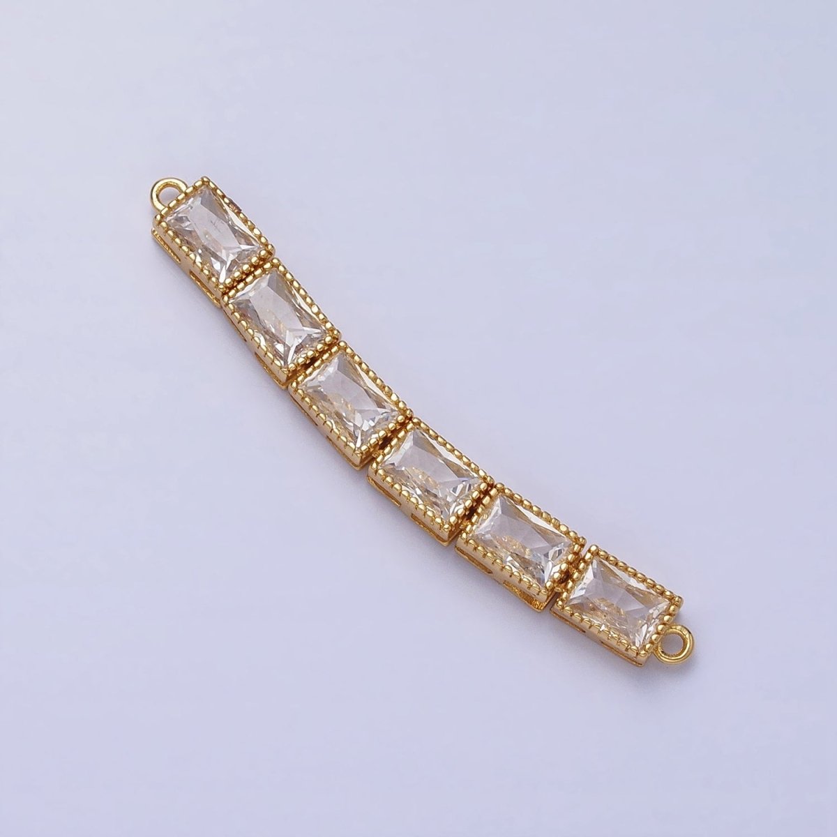 Bendable Gold Rectangle Long Bar Connector, CZ Micro Pave Silver Geometric Link Connector Necklace Jewelry Making Y-816