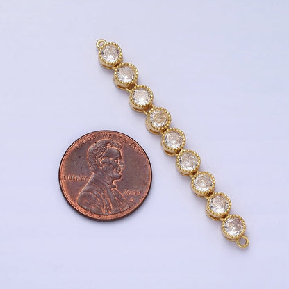 Bendable Gold Round Long Bar Connector, CZ Micro Pave Silver Circle Geometric Link Connector Necklace Jewelry Making Y-821