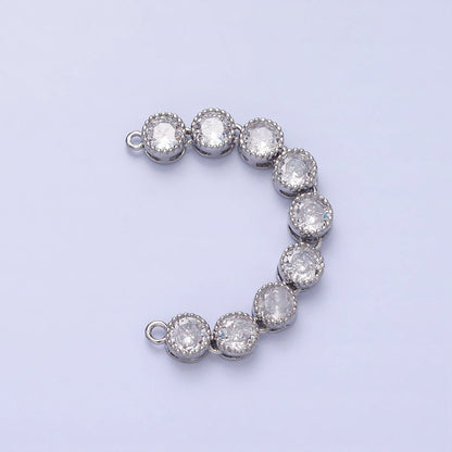 Bendable Gold Round Long Bar Connector, CZ Micro Pave Silver Circle Geometric Link Connector Necklace Jewelry Making Y-821