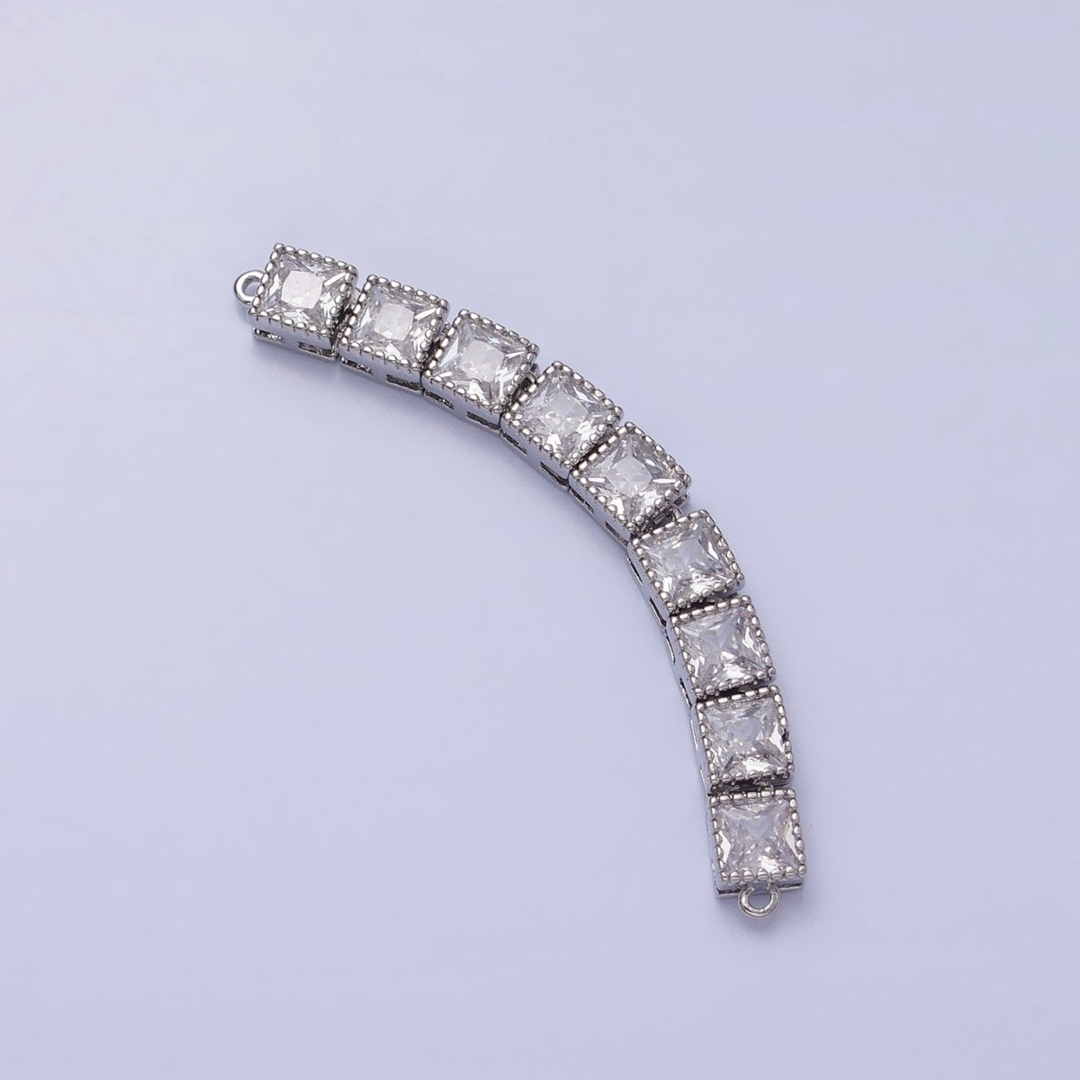 Bendable Gold Square Long Bar Connector, CZ Micro Pave Silver Geometric Link Connector Necklace Jewelry Making Y-815