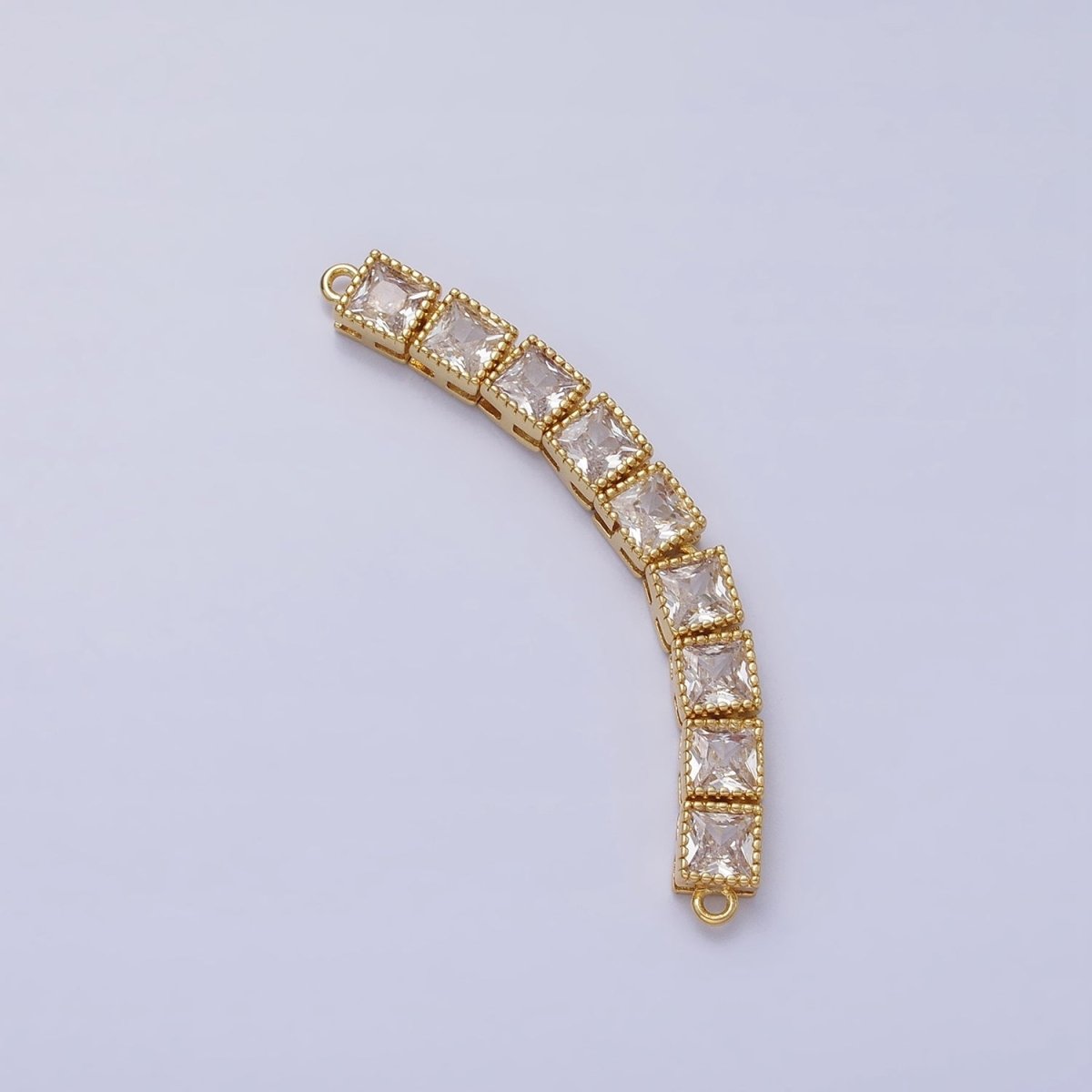 Bendable Gold Square Long Bar Connector, CZ Micro Pave Silver Geometric Link Connector Necklace Jewelry Making Y-815
