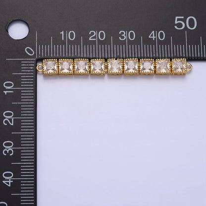 Bendable Gold Square Long Bar Connector, CZ Micro Pave Silver Geometric Link Connector Necklace Jewelry Making Y-815