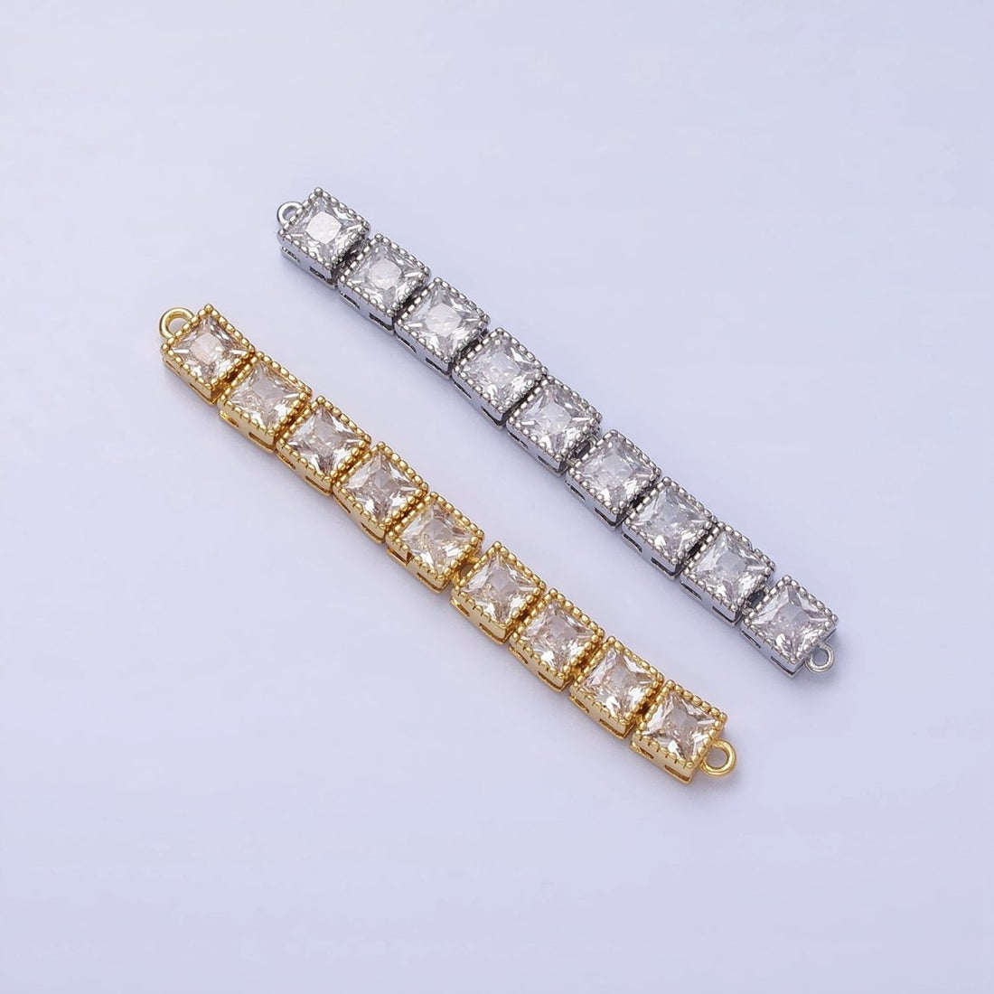 Bendable Gold Square Long Bar Connector, CZ Micro Pave Silver Geometric Link Connector Necklace Jewelry Making Y-815