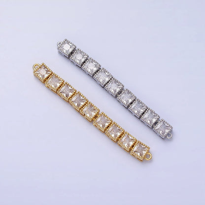 Bendable Gold Square Long Bar Connector, CZ Micro Pave Silver Geometric Link Connector Necklace Jewelry Making Y-815