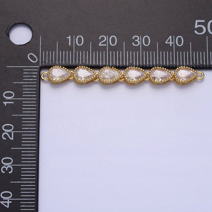 Bendable Gold Tear Drop Long Bar Connector, CZ Micro Pave Silver Teardrop Link Connector Necklace Jewelry Making Y-817