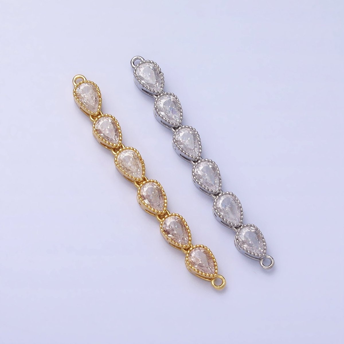 Bendable Gold Tear Drop Long Bar Connector, CZ Micro Pave Silver Teardrop Link Connector Necklace Jewelry Making Y-817