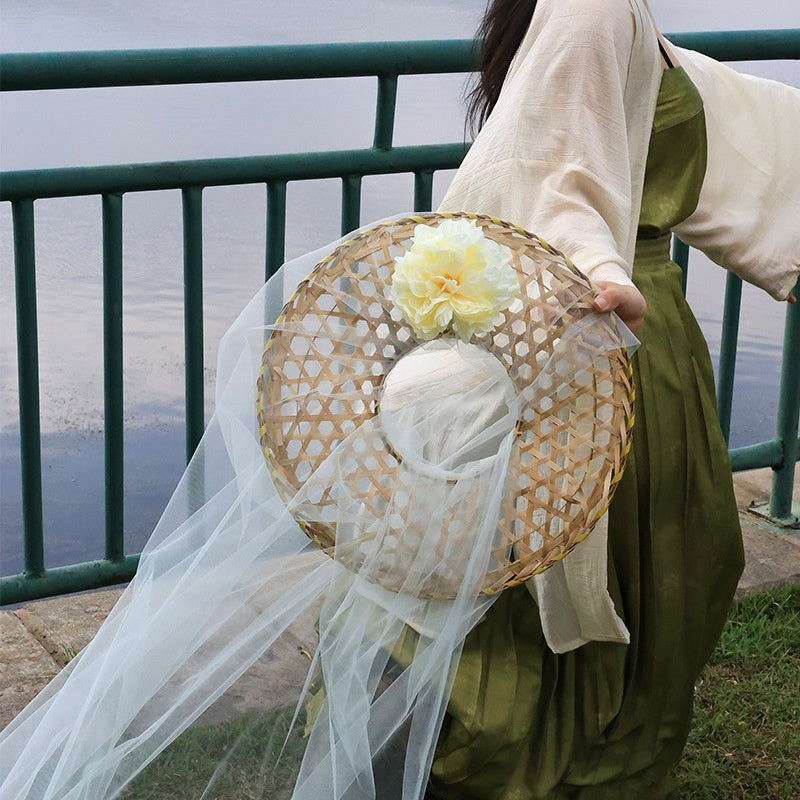 Hanfu Hat Bamboo Hat Tassel Crystal Curtain Chivalrous Woman Bamboo Hat Veil