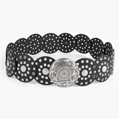 Disc Hook Leather Retro Rivet Alloy Belt Wide Belt