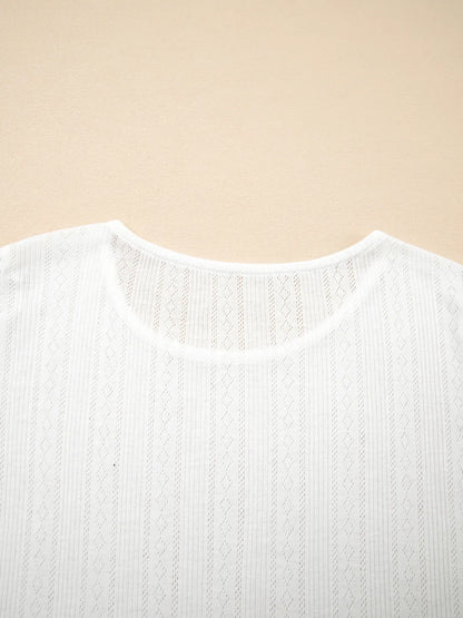 Scalloped Lace Trim Jacquard Textured T Shirt