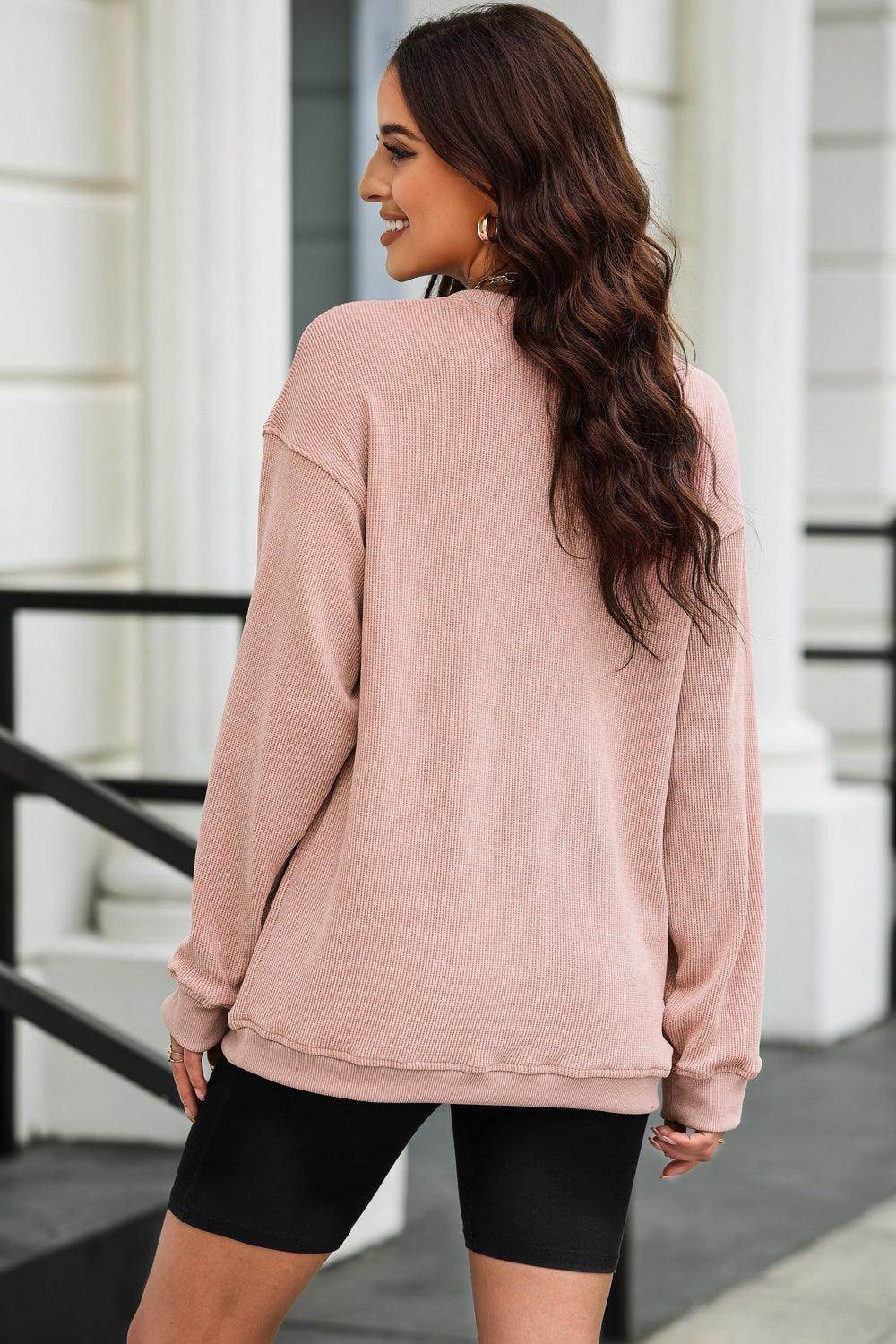 Sequin Candy Cane Round Neck Sweatshirt for Women