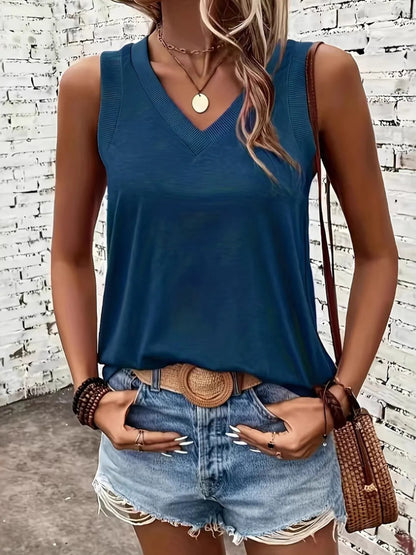 Breathable V-Neck Ribbed-Band Tank Top