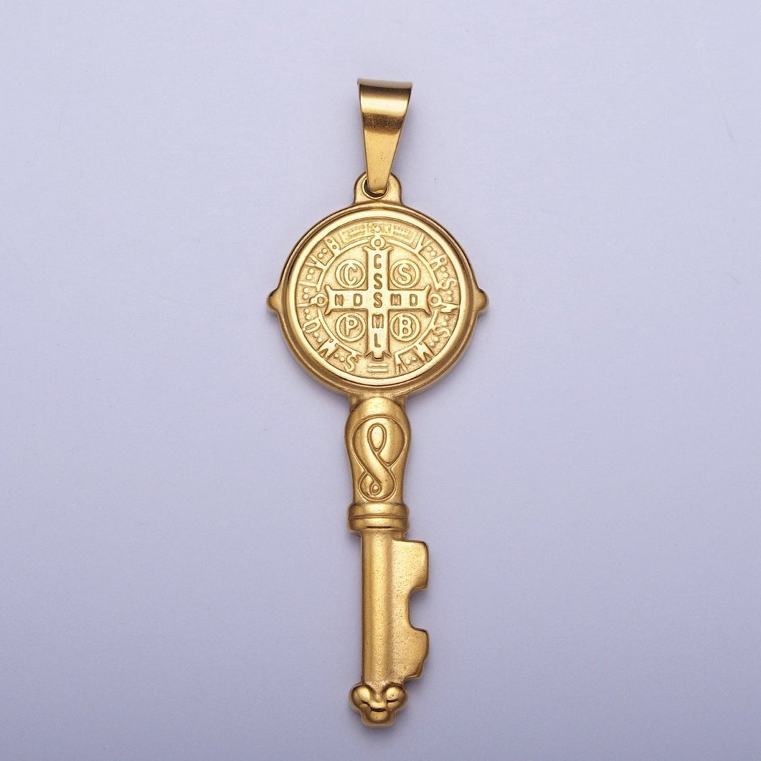 Big 24k Gold Filled Saint Benedict Pendant Double Sided San Benito Charm Religious Key Pendant X-648